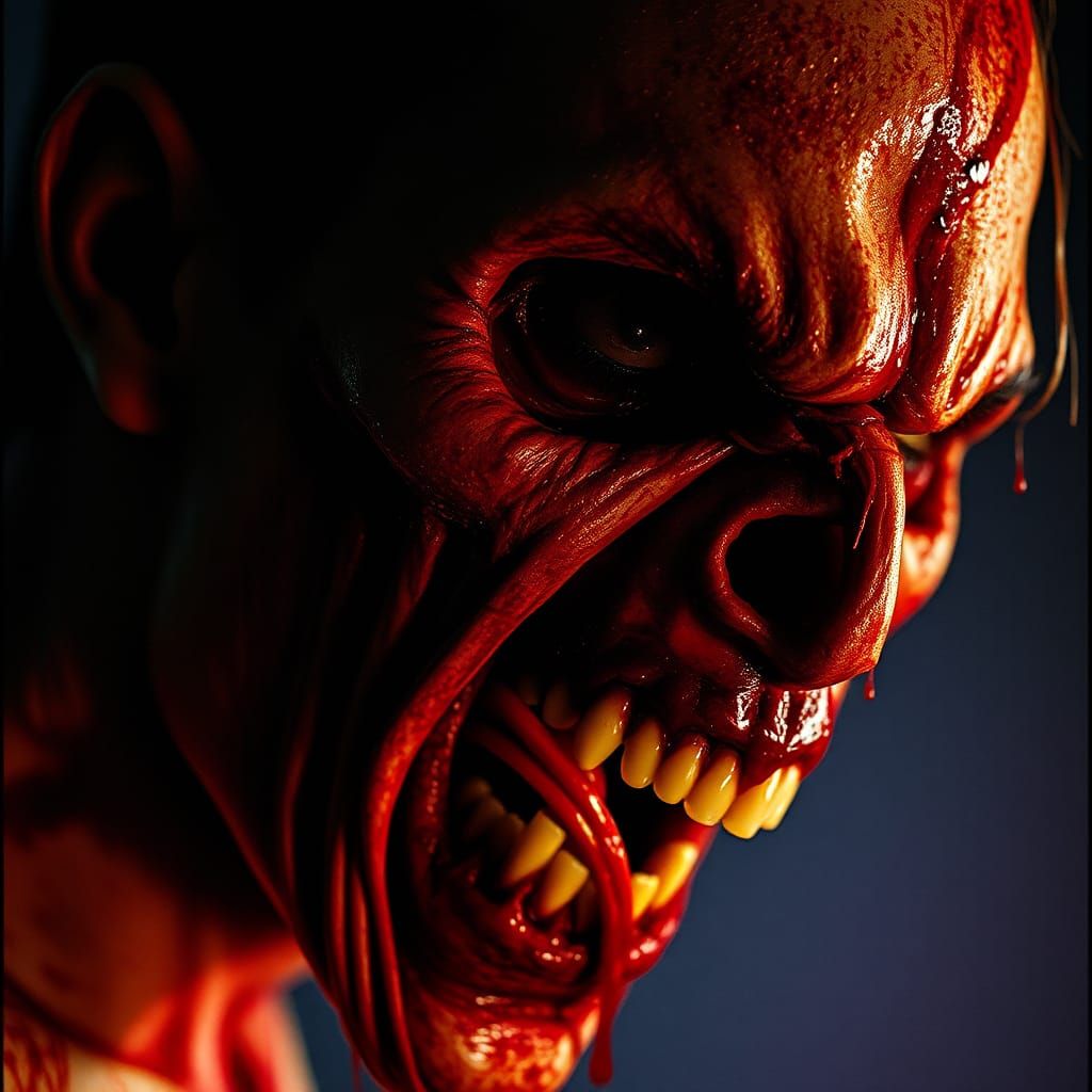 Horrid Ghoul Devouring Man's Face in Cinematic Still