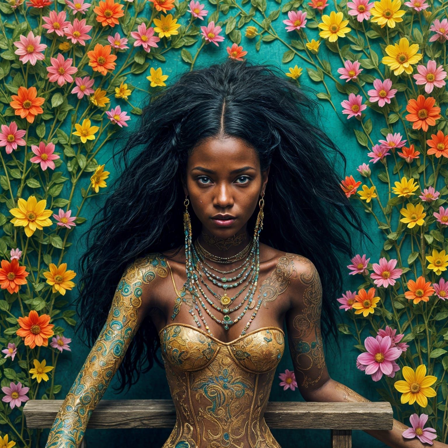 African Water Goddess Mami Wata Sits in Enchanted Garden