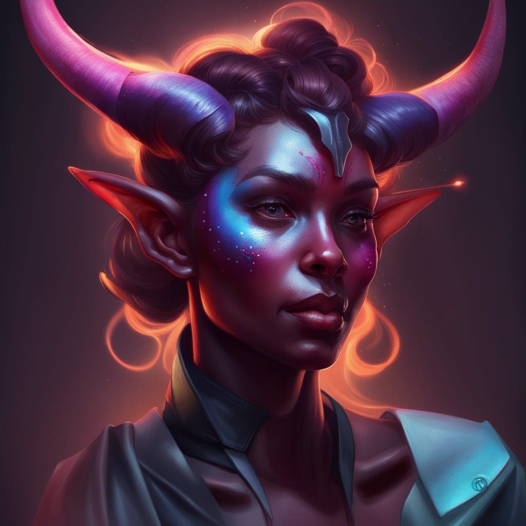Galaxy Tiefling Portrait in Hyperdetailed Digital Art