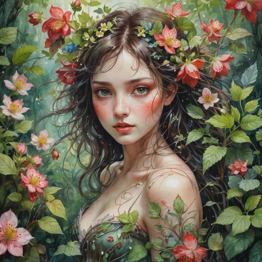 Enchanted Strawberry Fairy in Watercolor Style