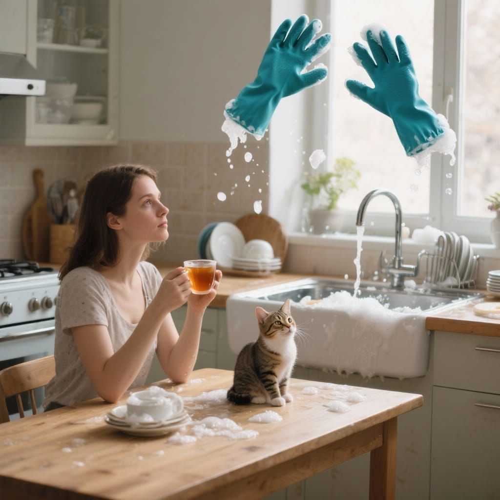Magical Dishwashing Gloves Clean Kitchen Sink