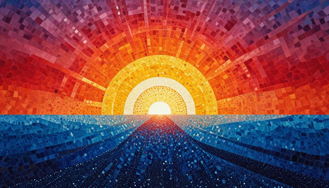 Hopeful Sunrise in Geometric Pointillist Style