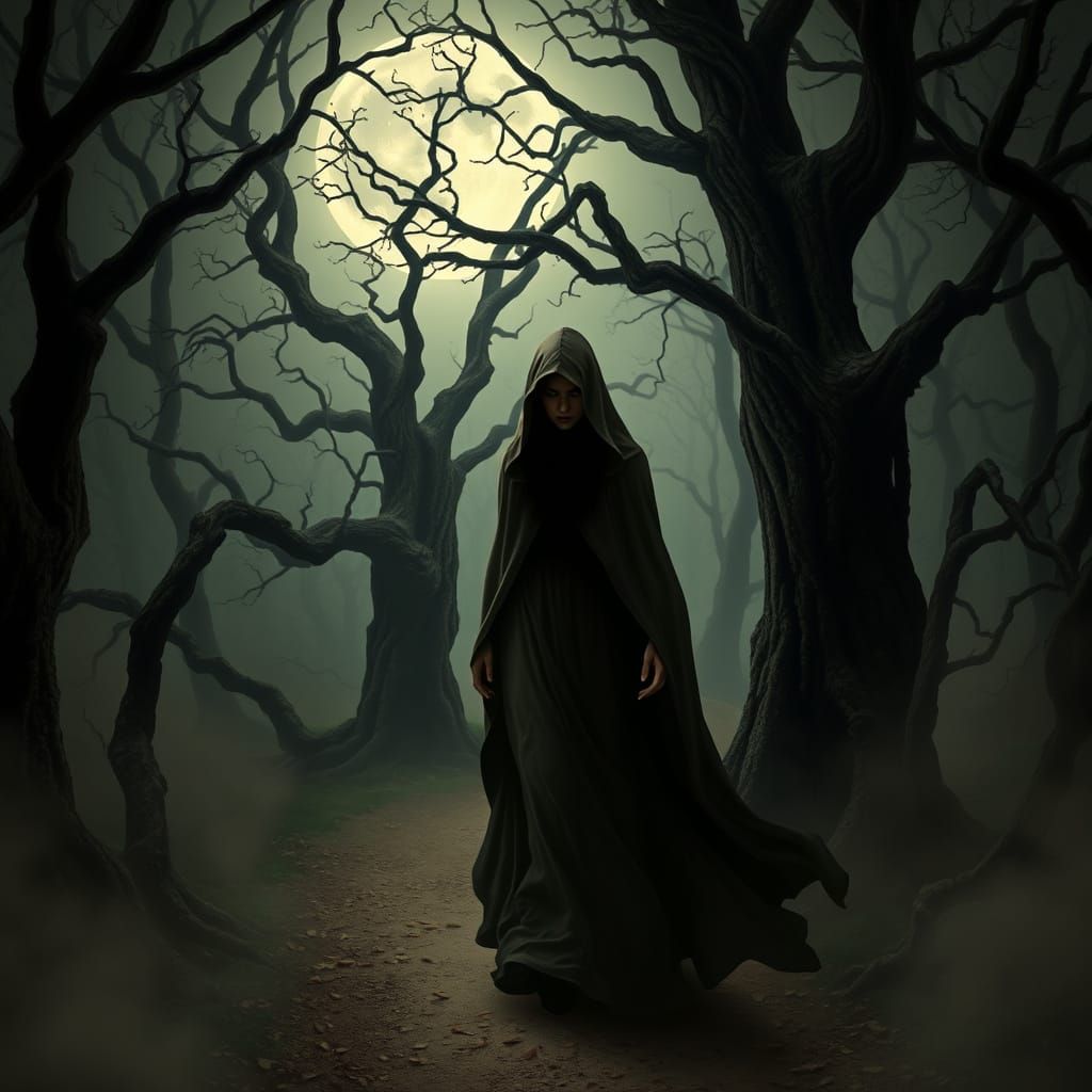 Enchanted, Moonlit Forest Scene in Dark, Gothic Romanticism