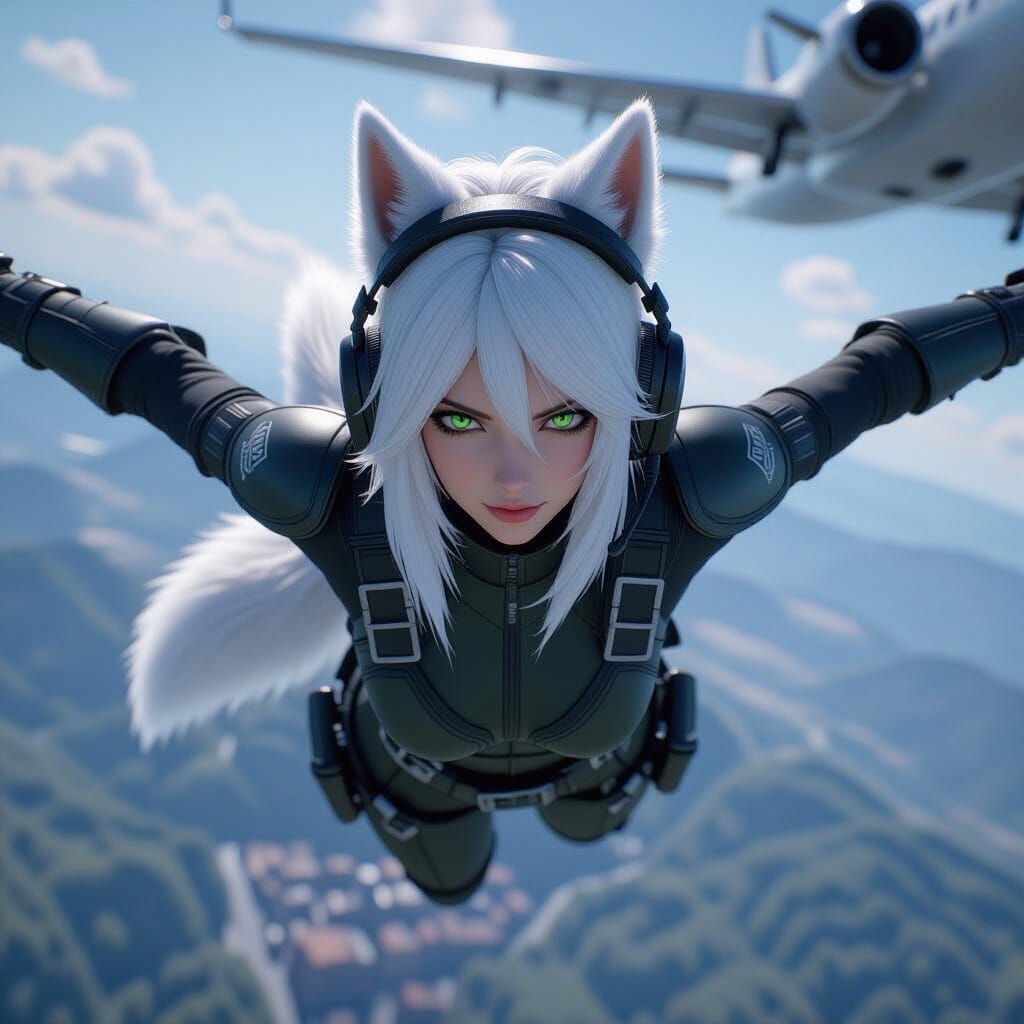 Gothic Wolf Woman Leaping from Plane: Game Cover