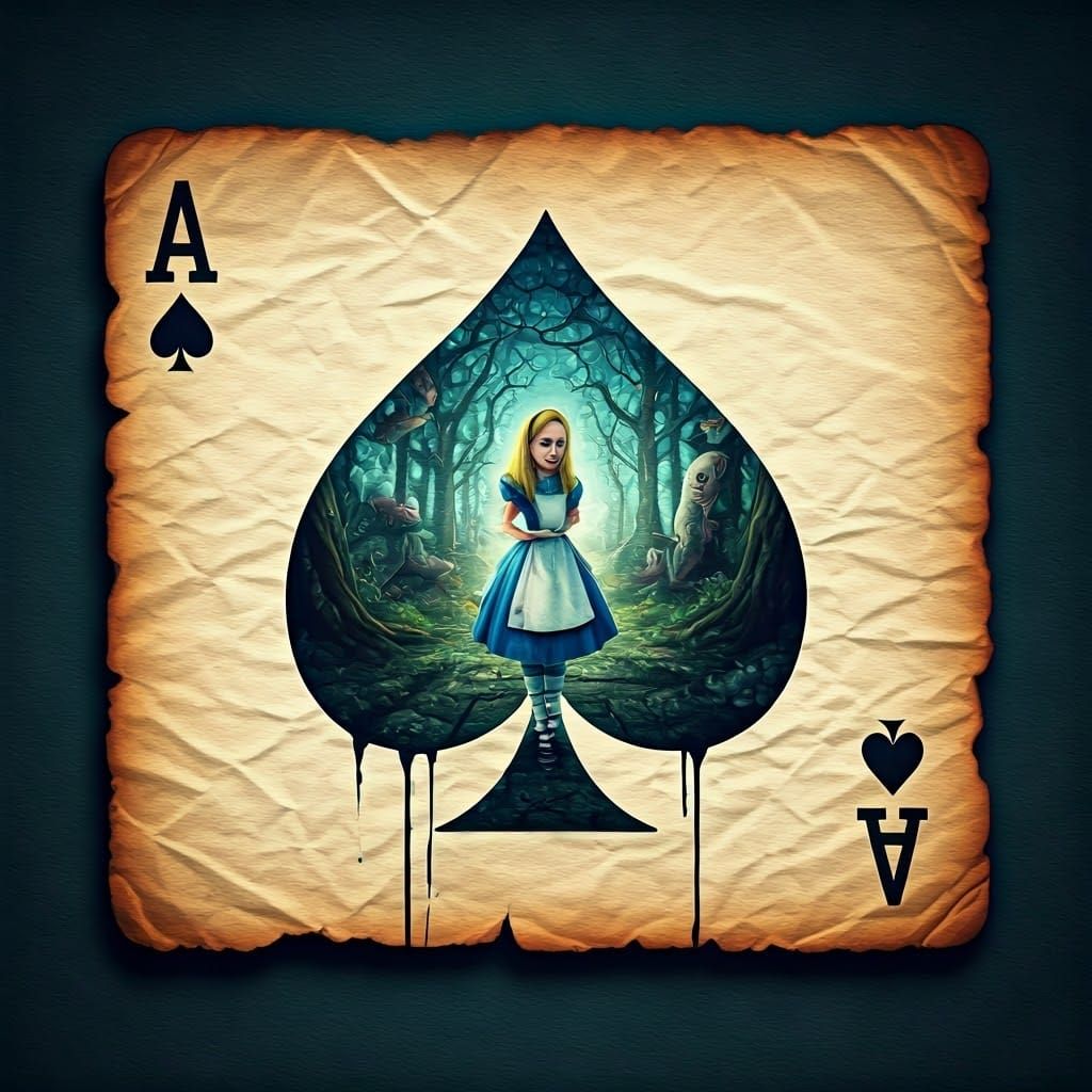 Ethereal Alice in Wonderland Ace of Spades Double Exposure