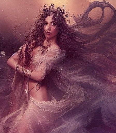 Elegant Sorceress in Gauzy Robes: Digital Painting