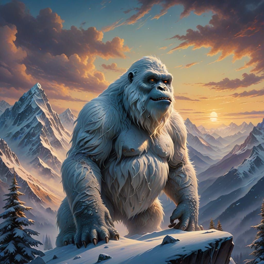 Abominable Snowman in Himalayas, Twilight Mountains, Golden ...