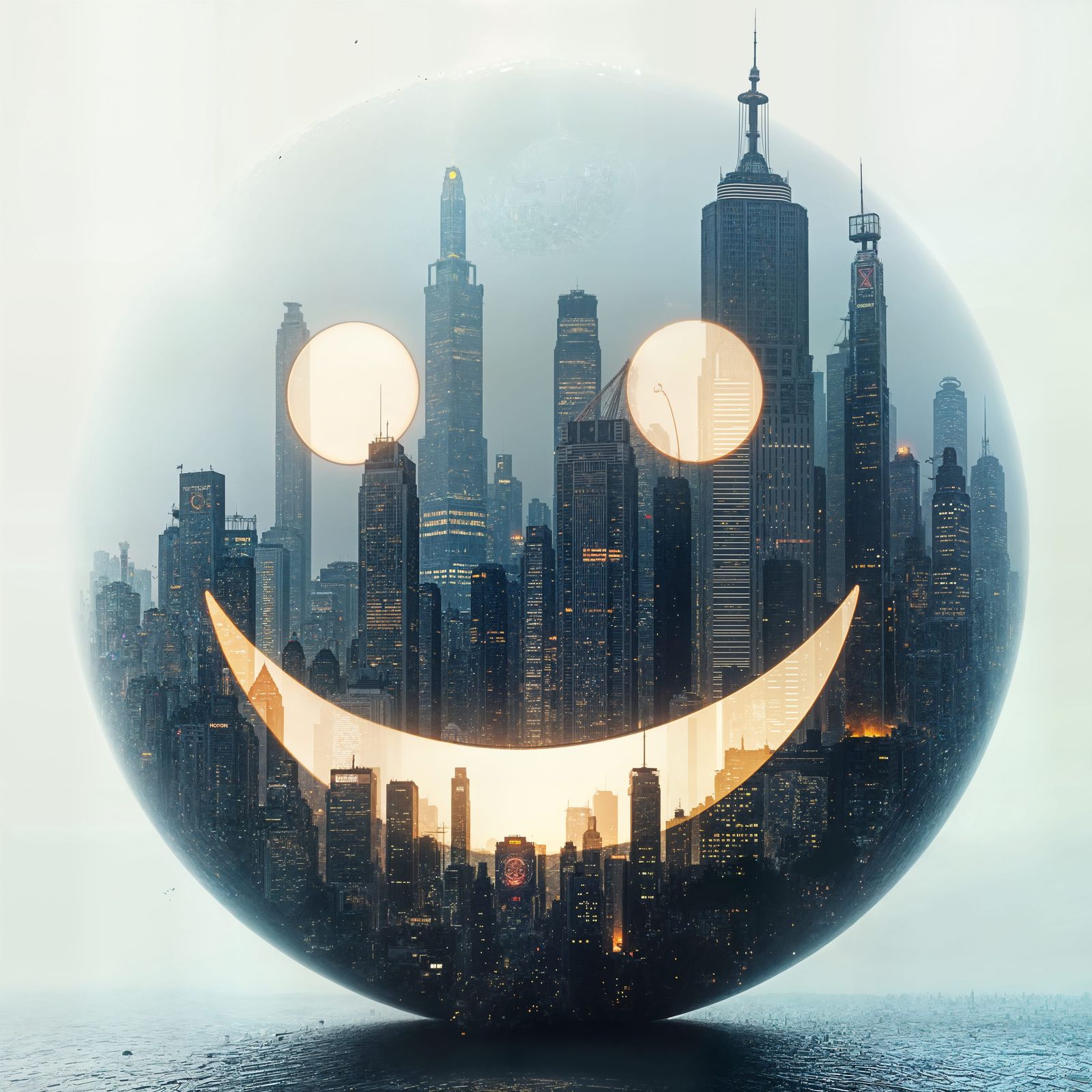 Cyberpunk City Inside a Giant Smiley Face
