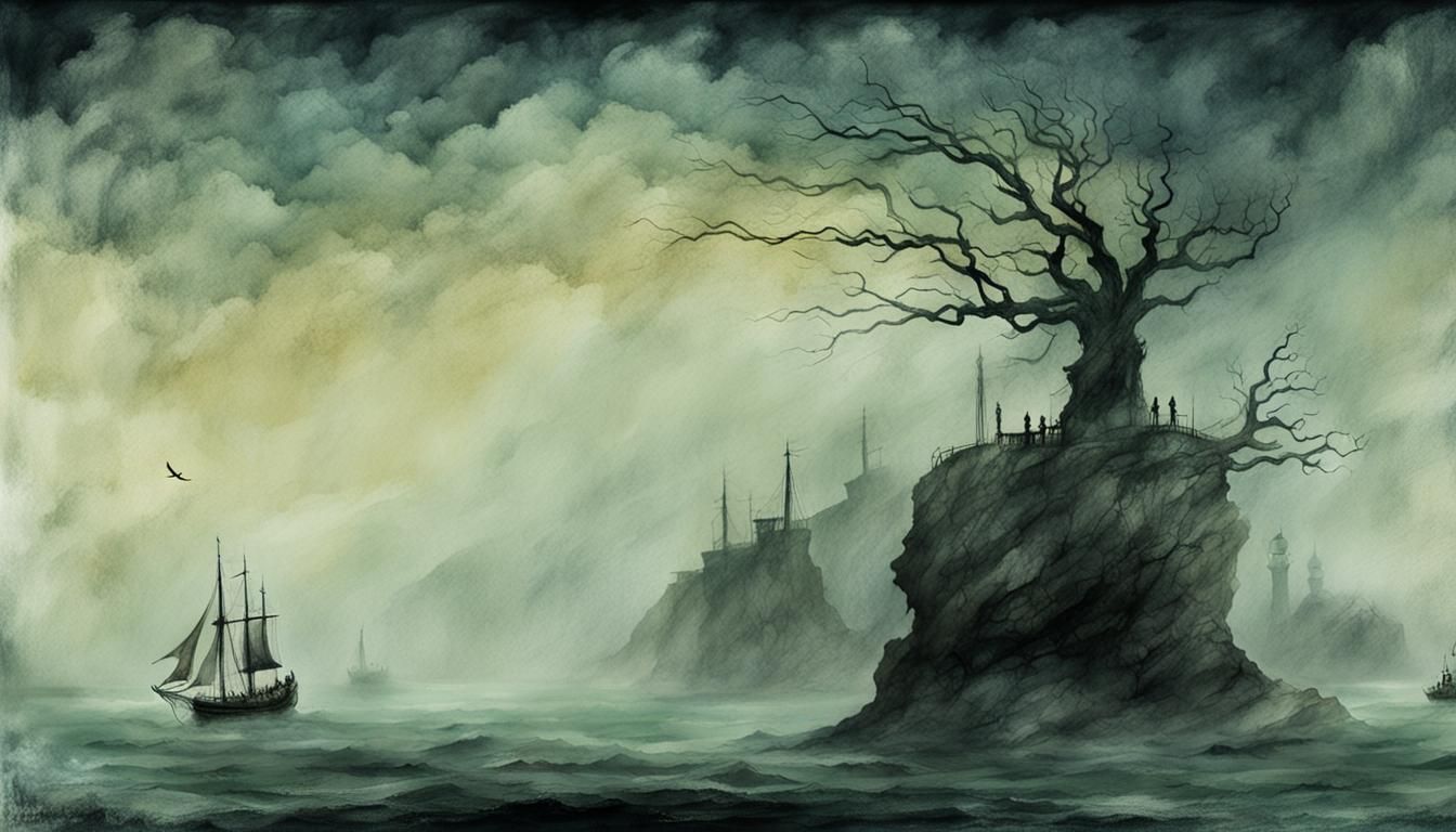 Dark Romanticism: Galeon Sailing Misty Ocean