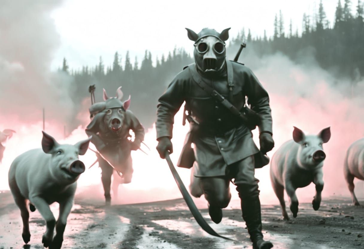 Surreal Satan Destroys Parking Lot with Happy Pigs