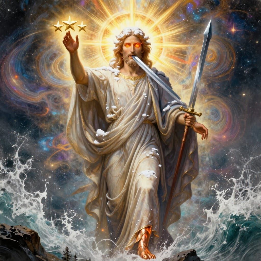 Divine Jesus: Fiery Eyes, Sun Face, Bronze Feet