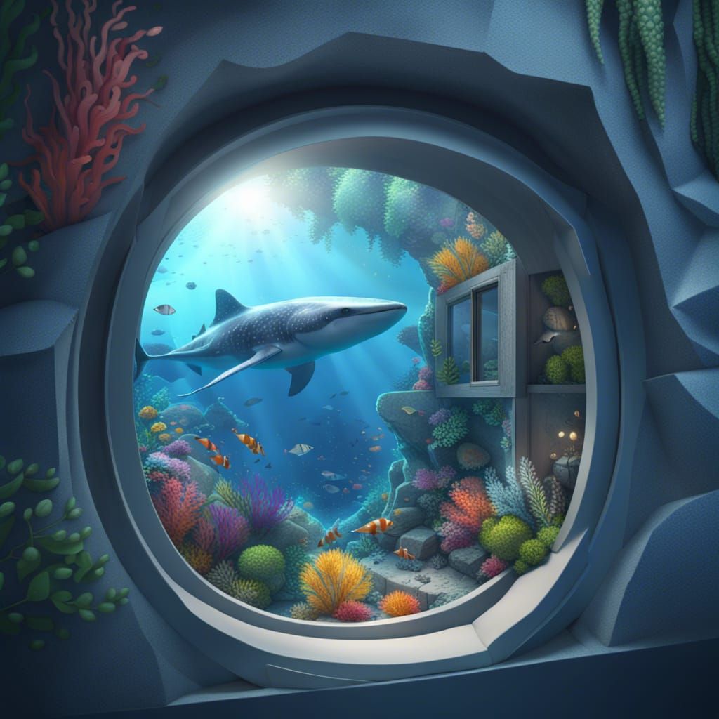 Cliffside Aquarium with Whale Shark: 3D Game Art