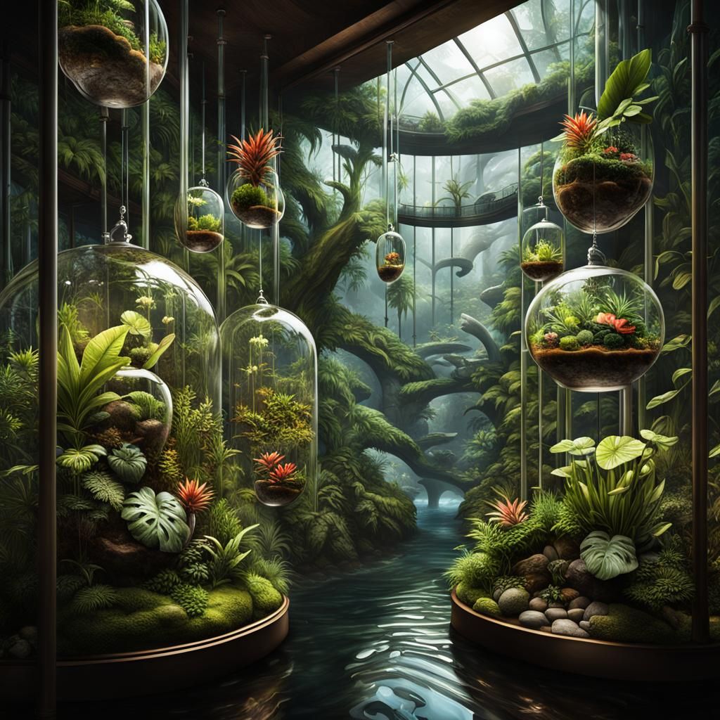 Tropical Plants in Hanging Glass Terrariums