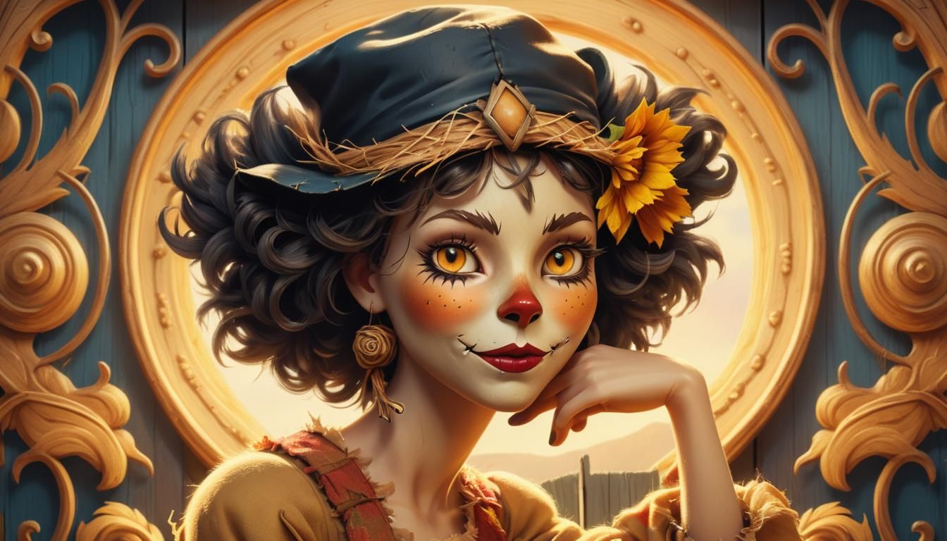 Whimsical Scarecrow Cat in Fall Colors