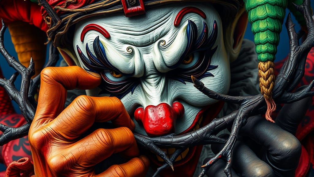 jester grabbing a thorny crown"