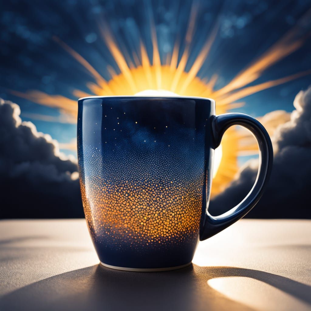 Bright Sun Mug Design on Dark Sky Background