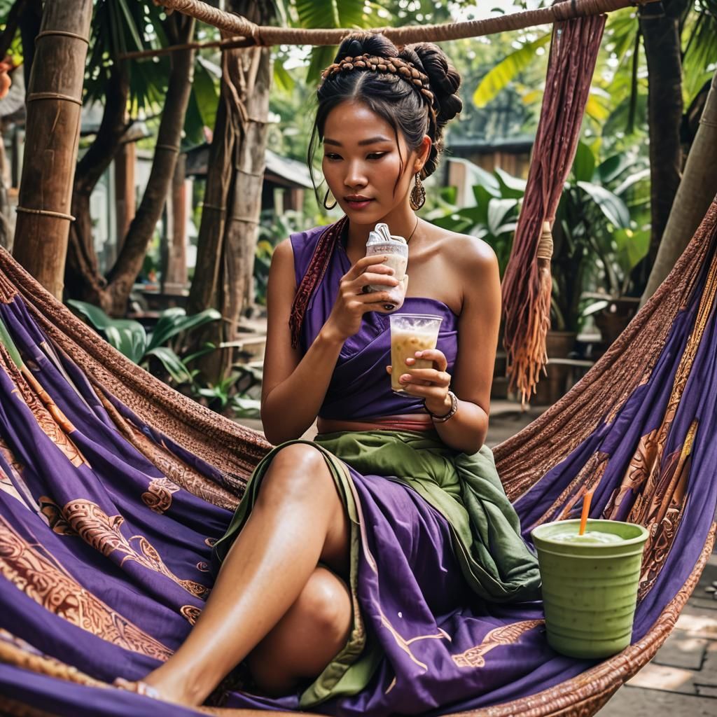 Khmer Woman Daydreaming with Ube Bubble Tea