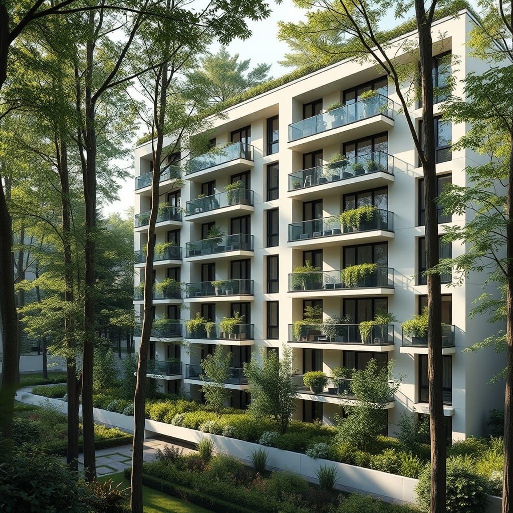 Modern European Apartment Building in Photorealistic Style
