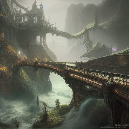 Fantastical Bridge View in Detailed Matte Painting