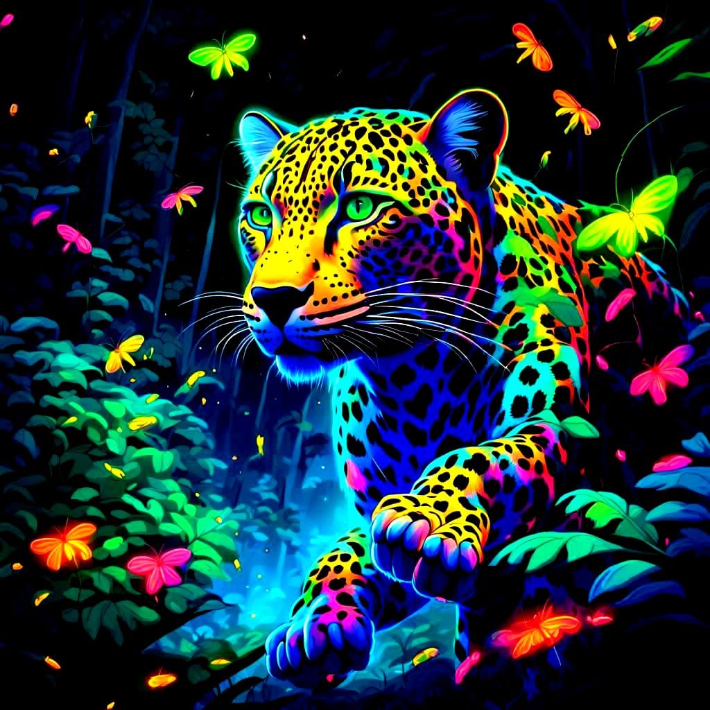 Fluorescent Leopard: Bioluminescent Digital Art