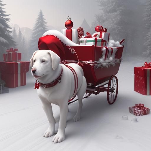 Labrador in Sleigh with Christmas Baubles