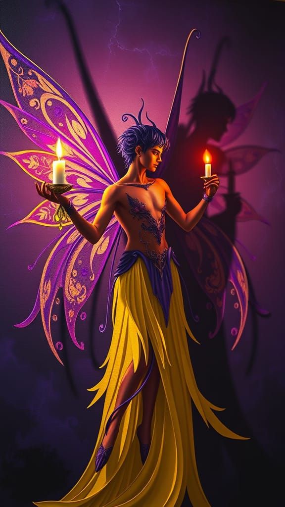 Male Fairy holds a Candle and Casts a Shadow Moebius contras...