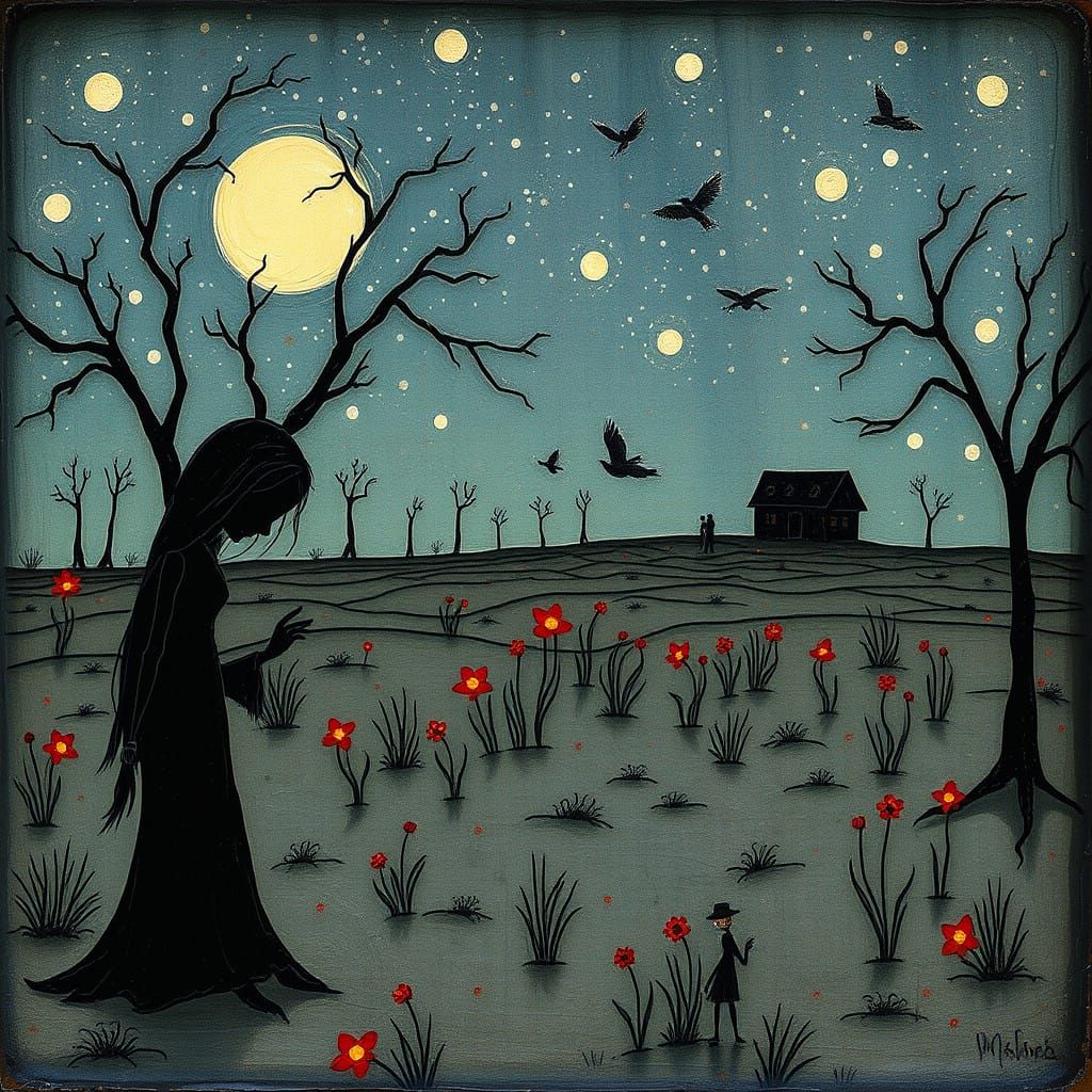 Surreal Glass Shattered Memories in a Tim Burtonesque Warli ...