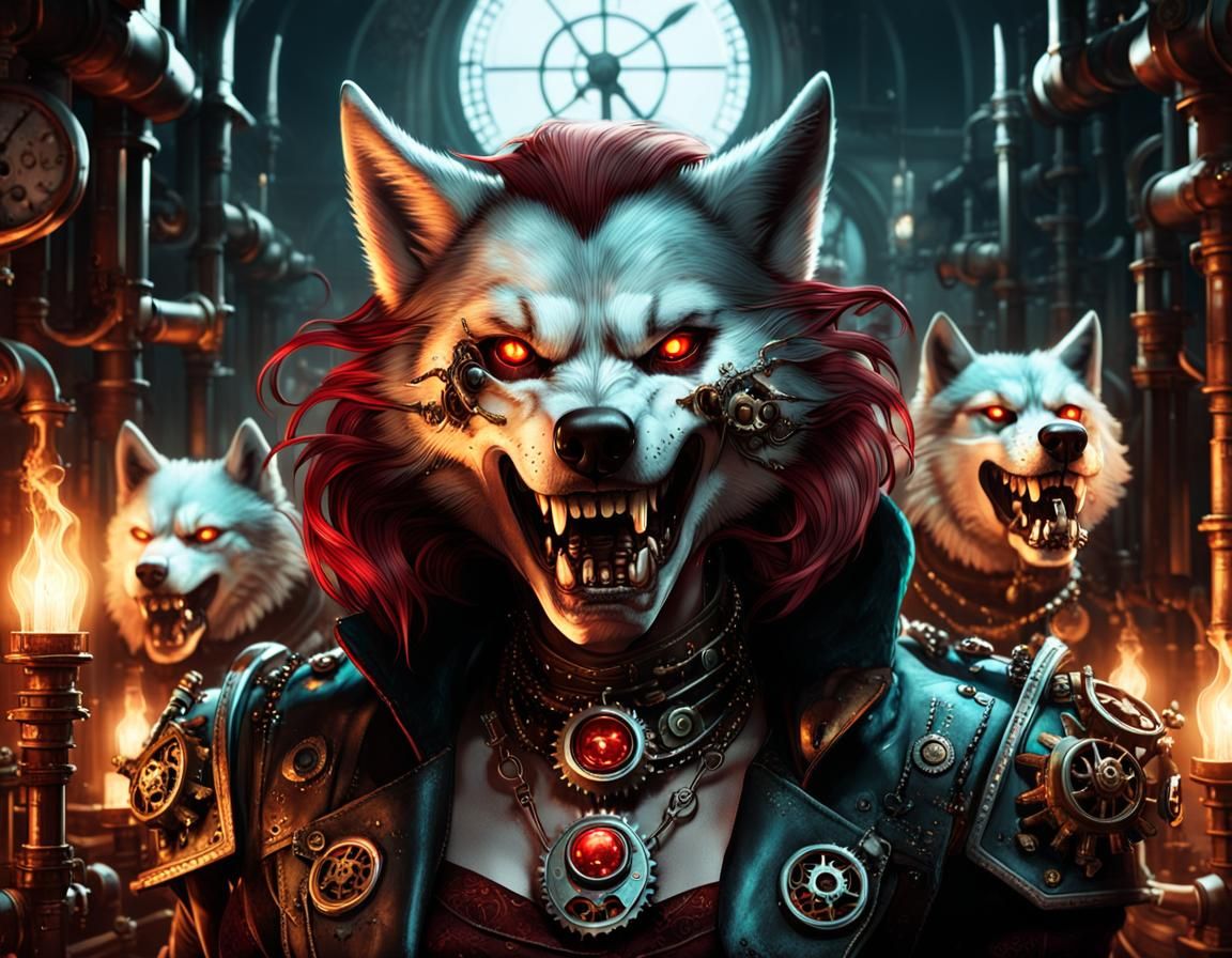 Steampunk Vampire Concept Art with Wolves