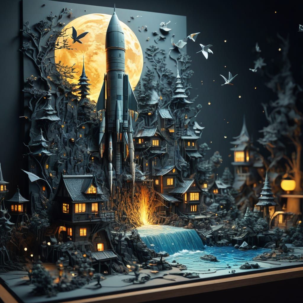 Epic 3D Rocket Soars to the Moon with a Vibrant Fractal Hear...