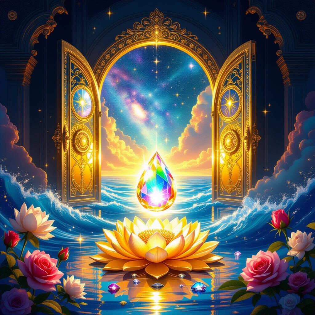 Crystalline Light Drop on Golden Way