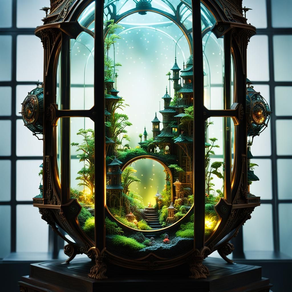 Elegant Terrarium Display in Dystopian City