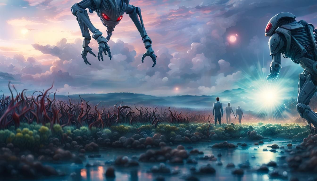 Alien Robot Invasion in Hyperrealistic Digital Art