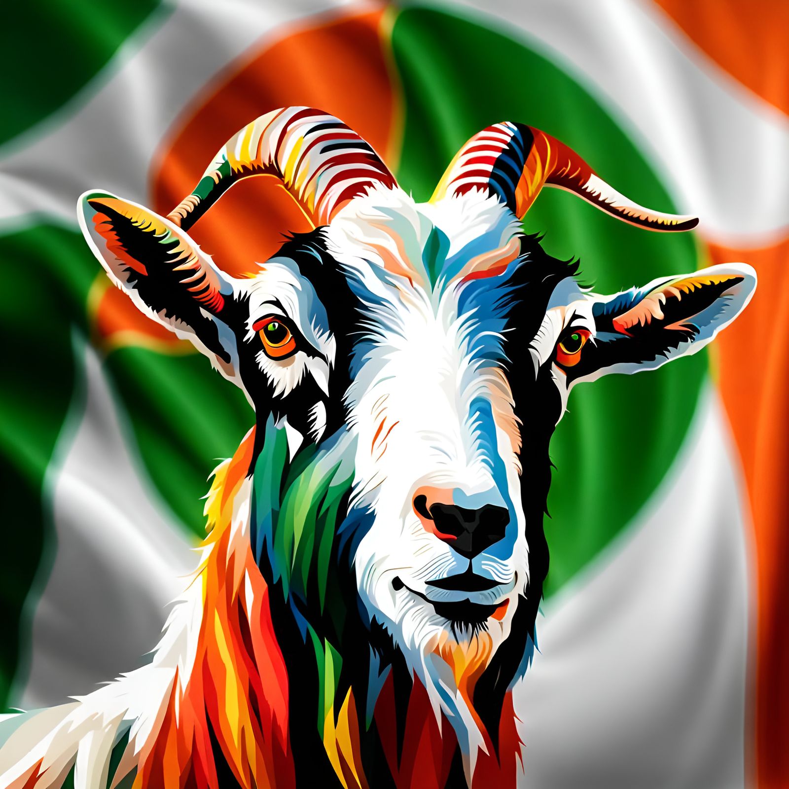 Tricolor Flag with Goat Emblem in Hyperrealistic Style