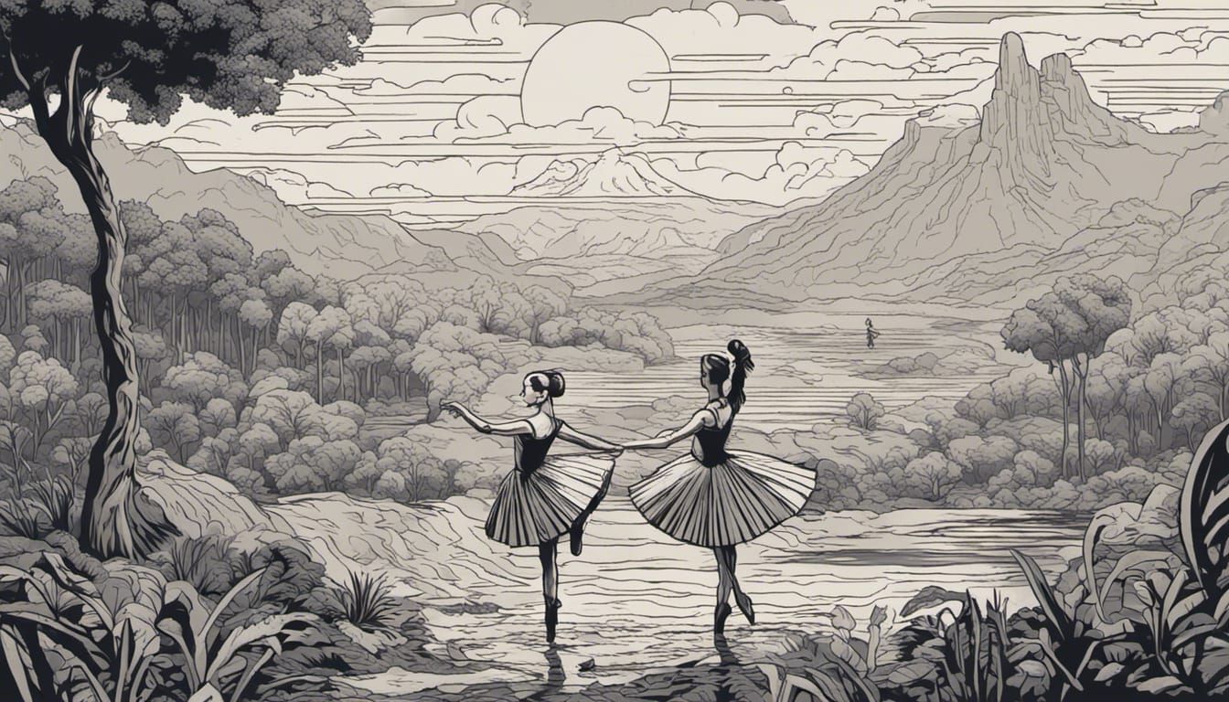 Ballerinas on Battlefield in Graphic Novel Style