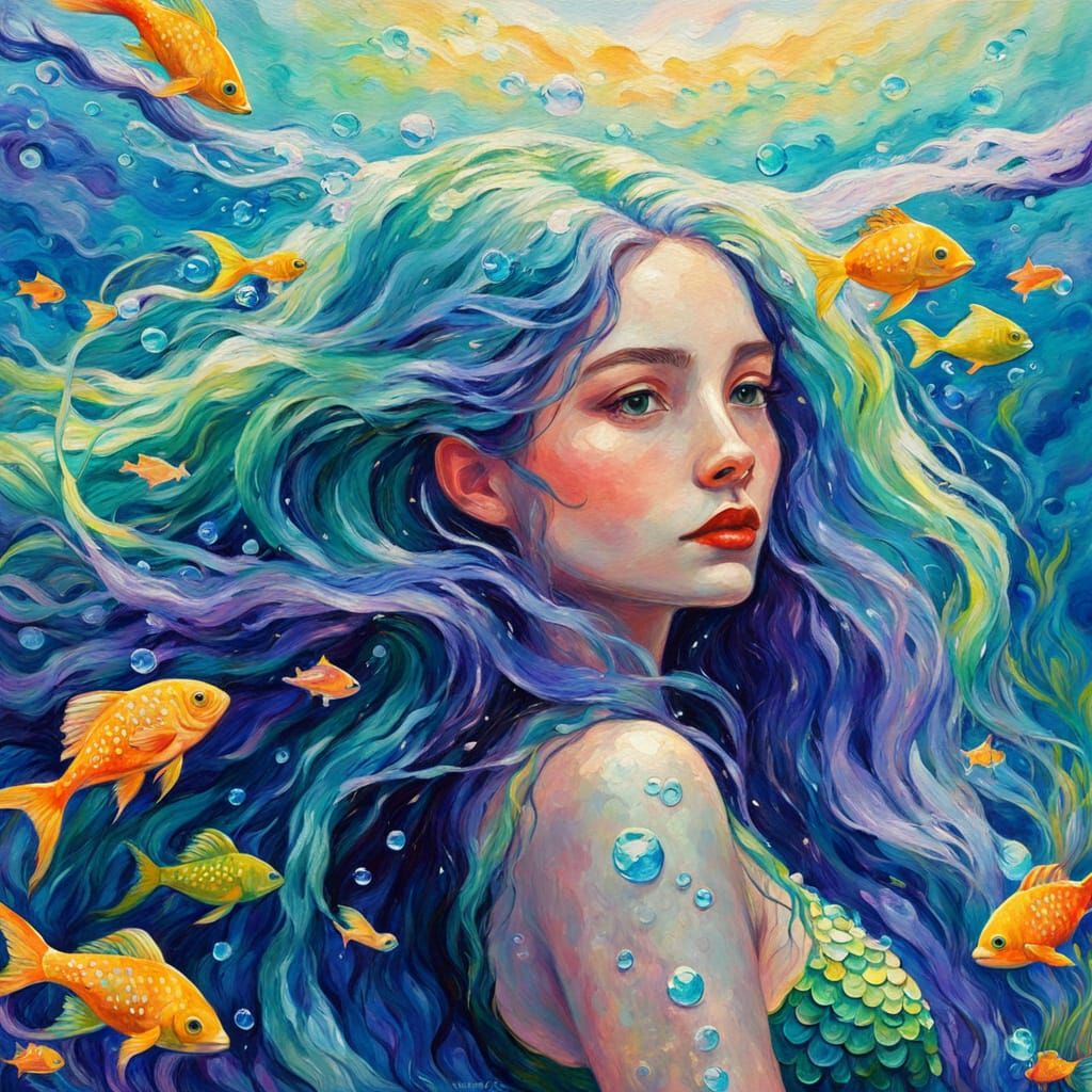 Vibrant Oceanic Mermaid in Neo-Impressionist Style