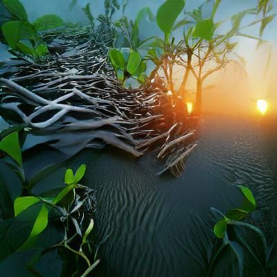 Sunrise Over Mangrove Forest: 3D Rendered Scene