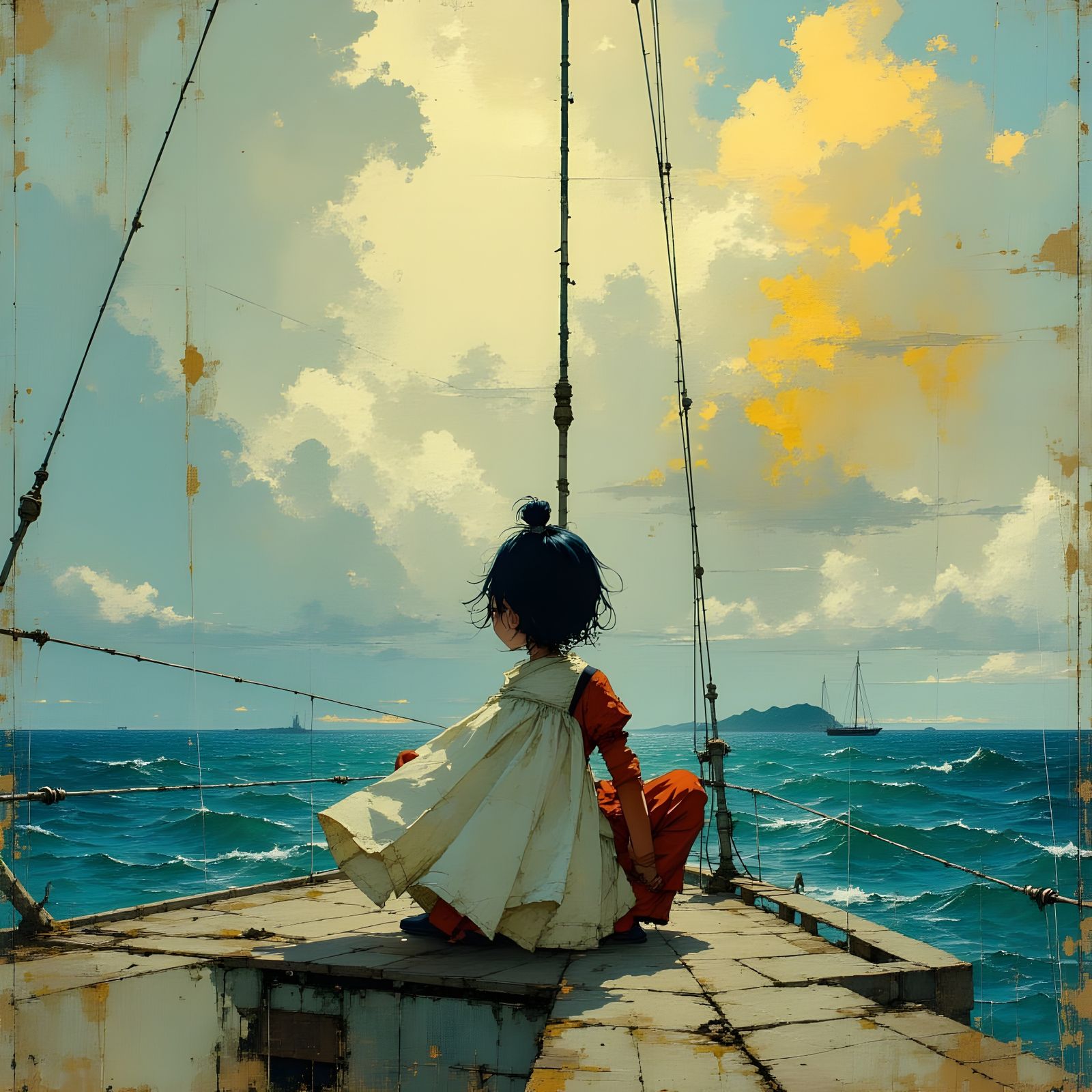 A Young Girl and Her Loyal Dog at Sea