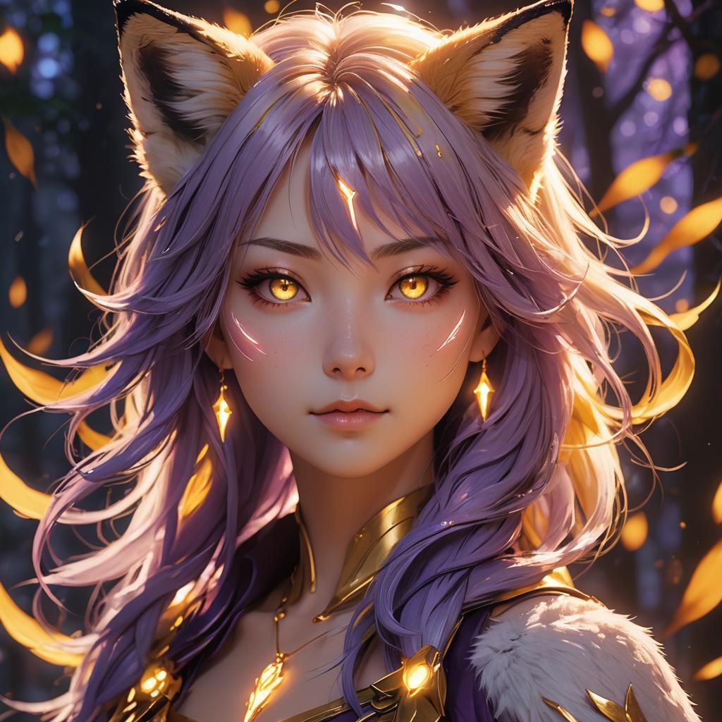 Hyper-Realistic Anime Fox Girl Portrait in Matte Painting St...