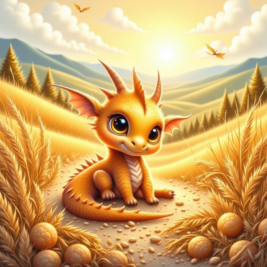 Virgo Dragon Hatchling in Watercolor Digital Painting