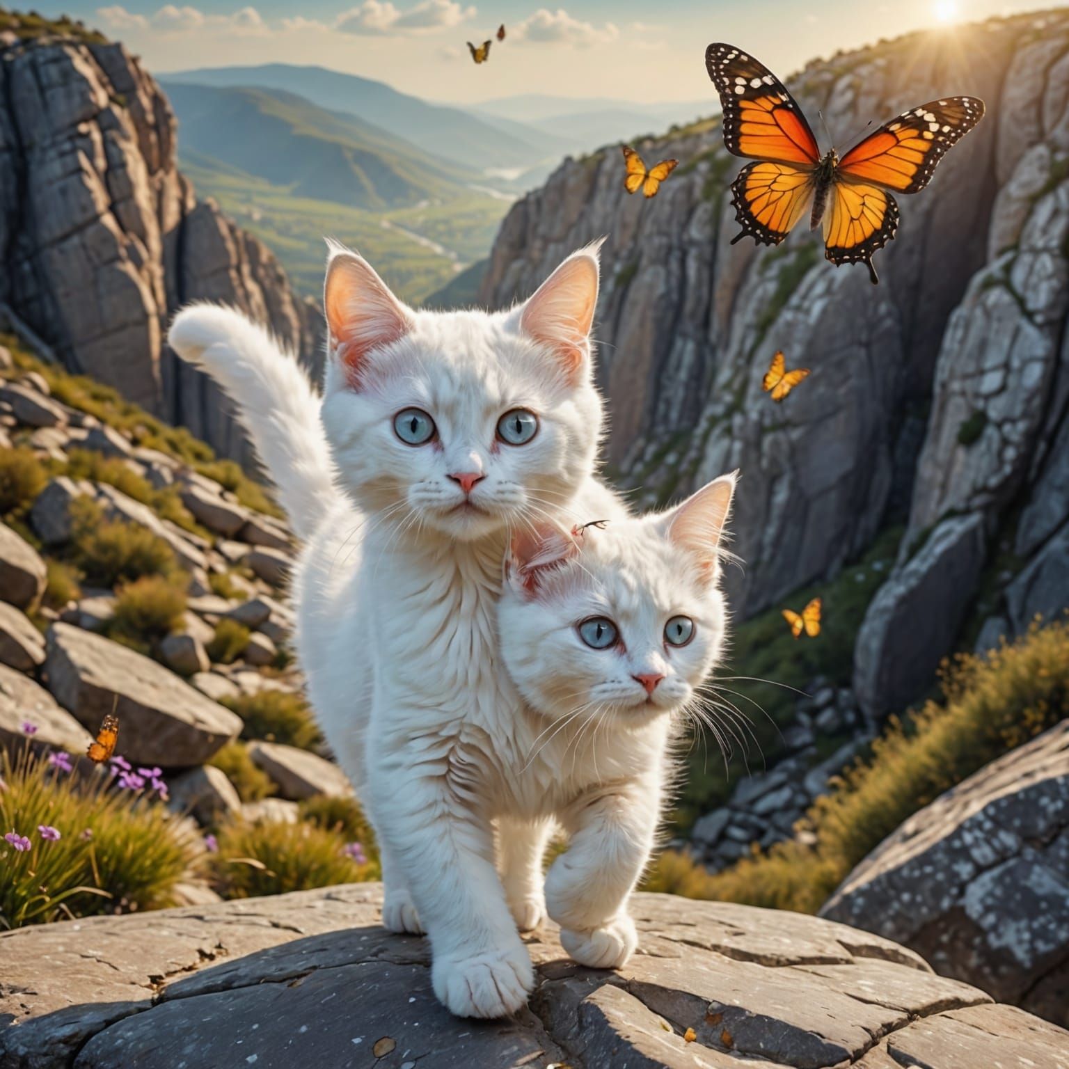 Flying White Cat with Butterfly Wings: 3D Render