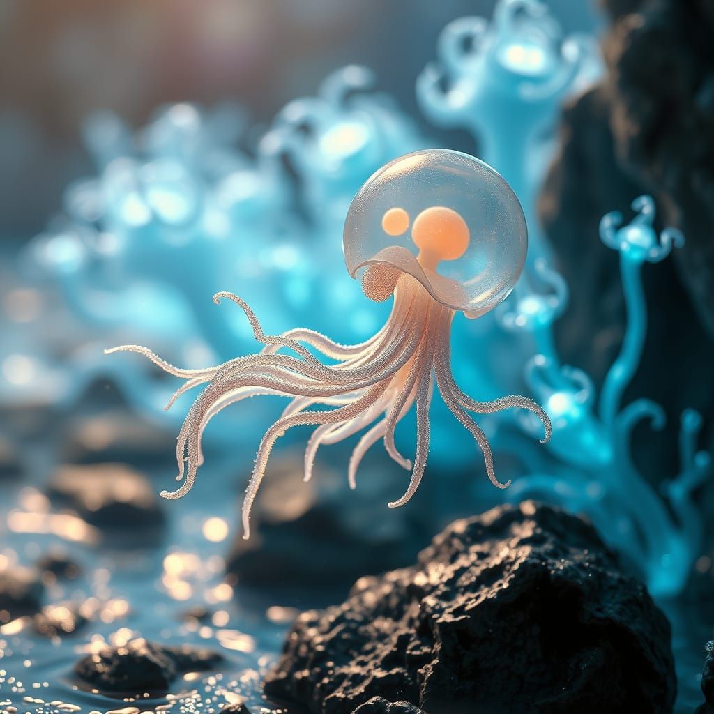 Glowing, Iridescent Life Form in Alien Landscape