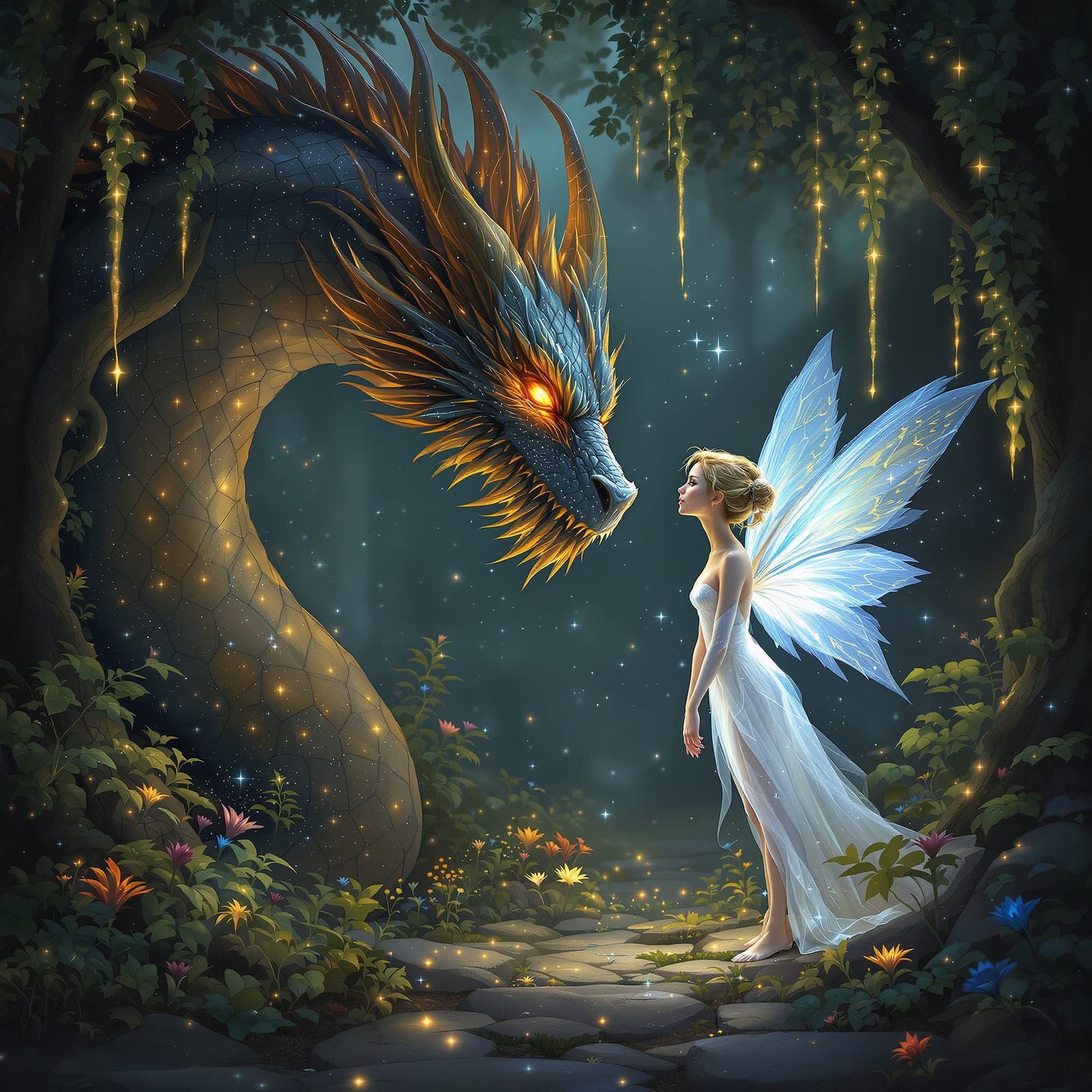 A magical, dreamlike scene of two unlikely friends. One is a...