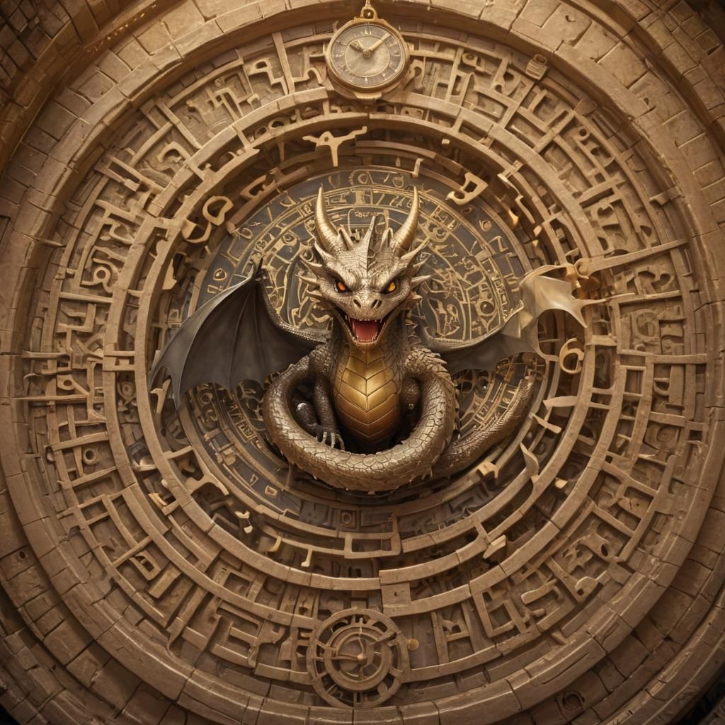 Cute Dragon in Maze with Clock, Gotham Style