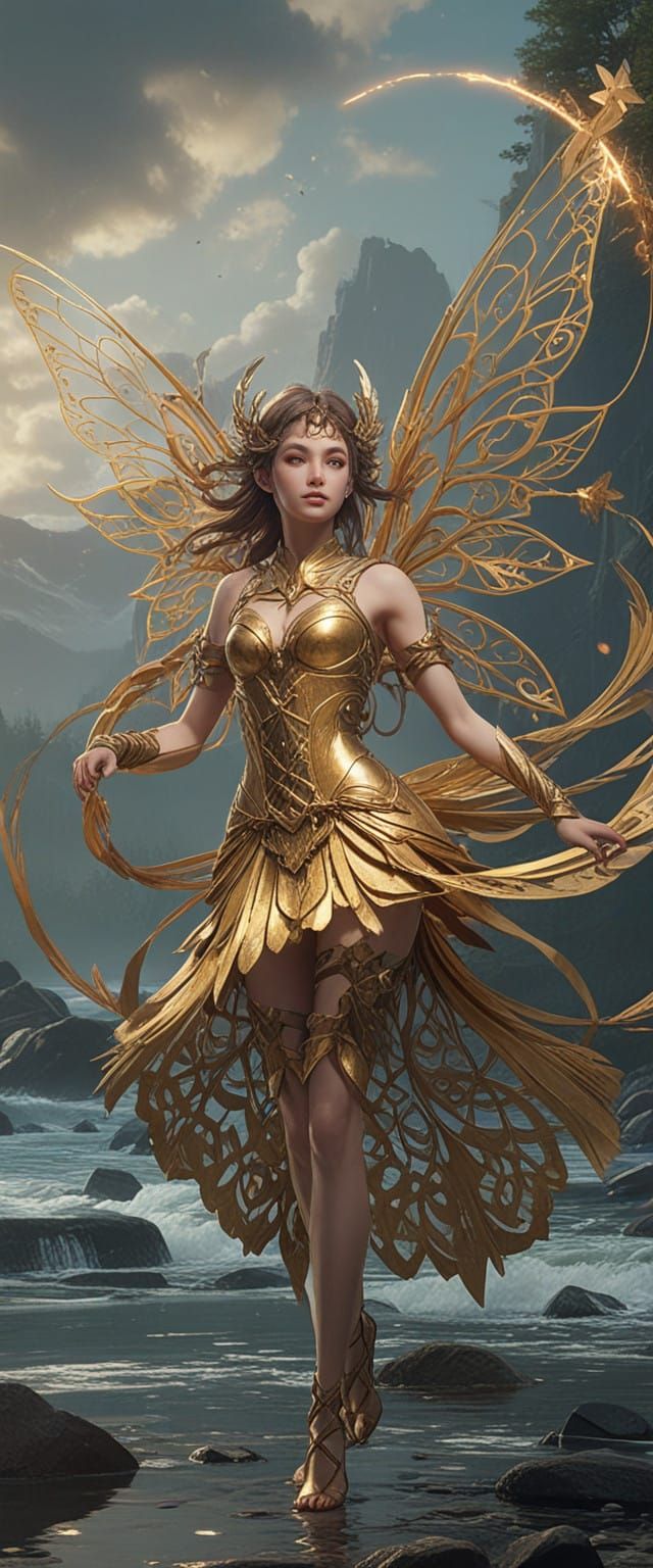 Fairy in Golden Hour, Intricate Celtic Patterns