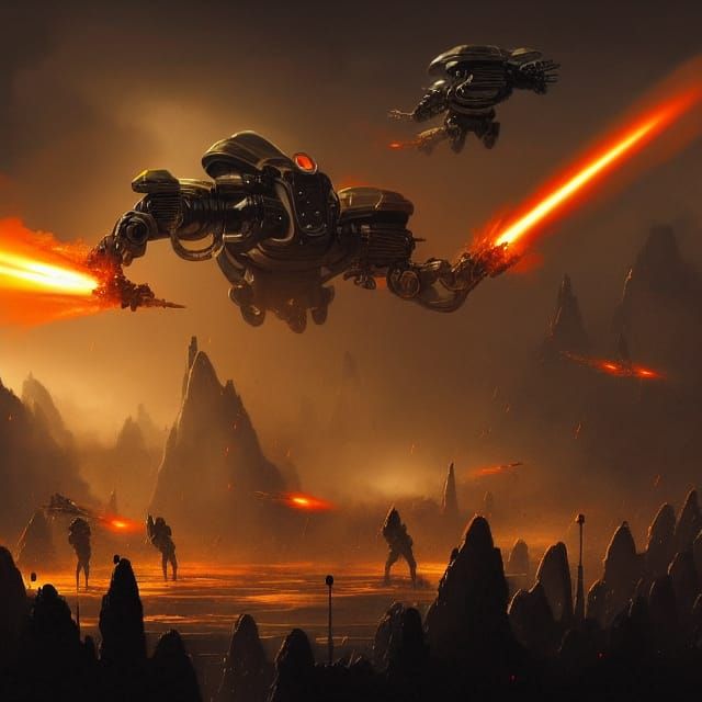 Futuristic Robot War with Fire and Dust