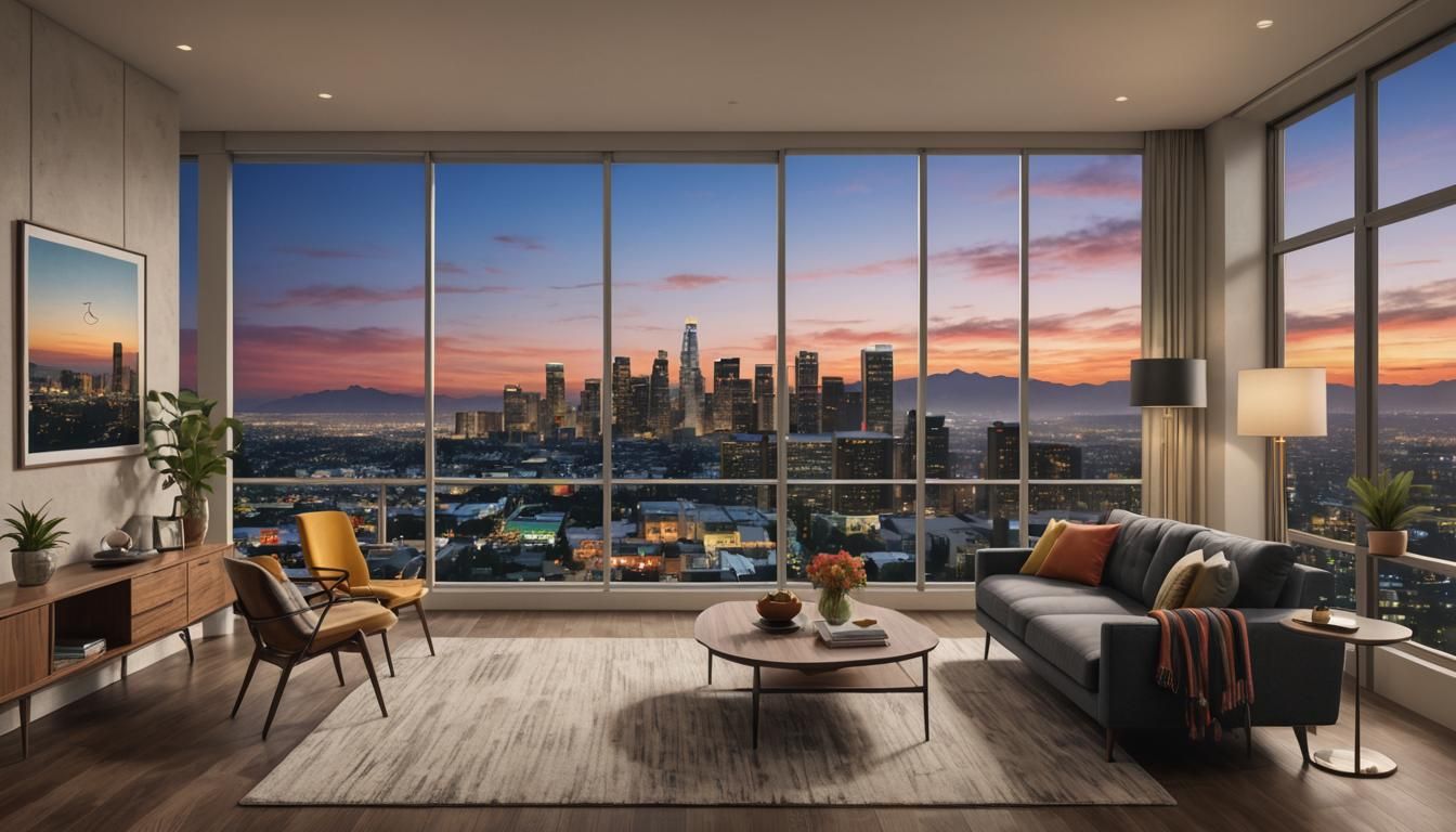 Los Angeles High Rise Apartment Interior at Dusk
