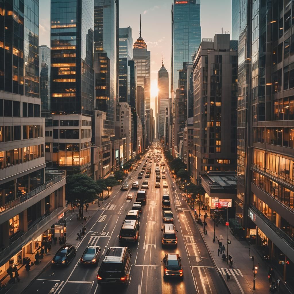 Majestic Skyscrapers in a Vibrant Cityscape