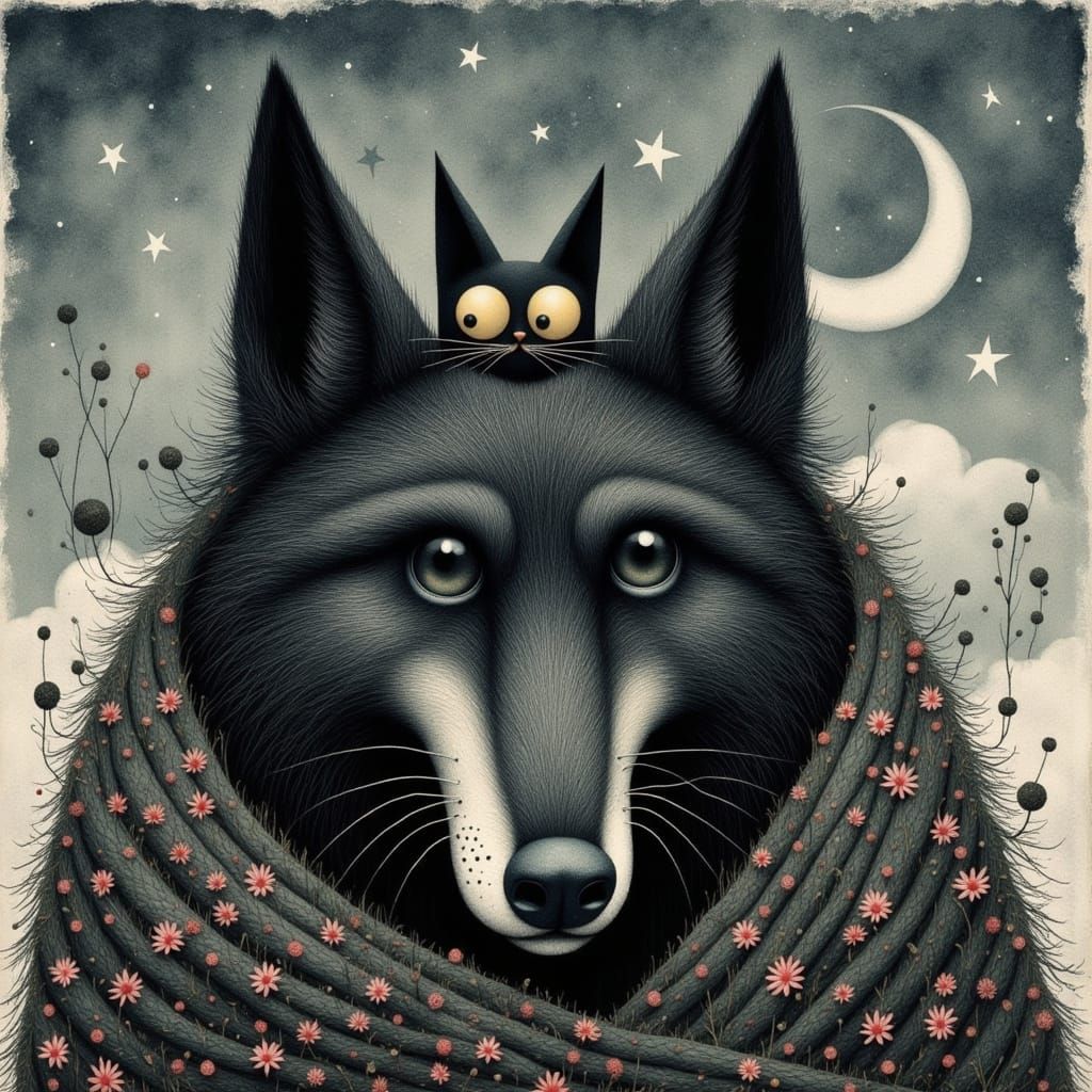 Whimsical Wolf with Cat-like Features
