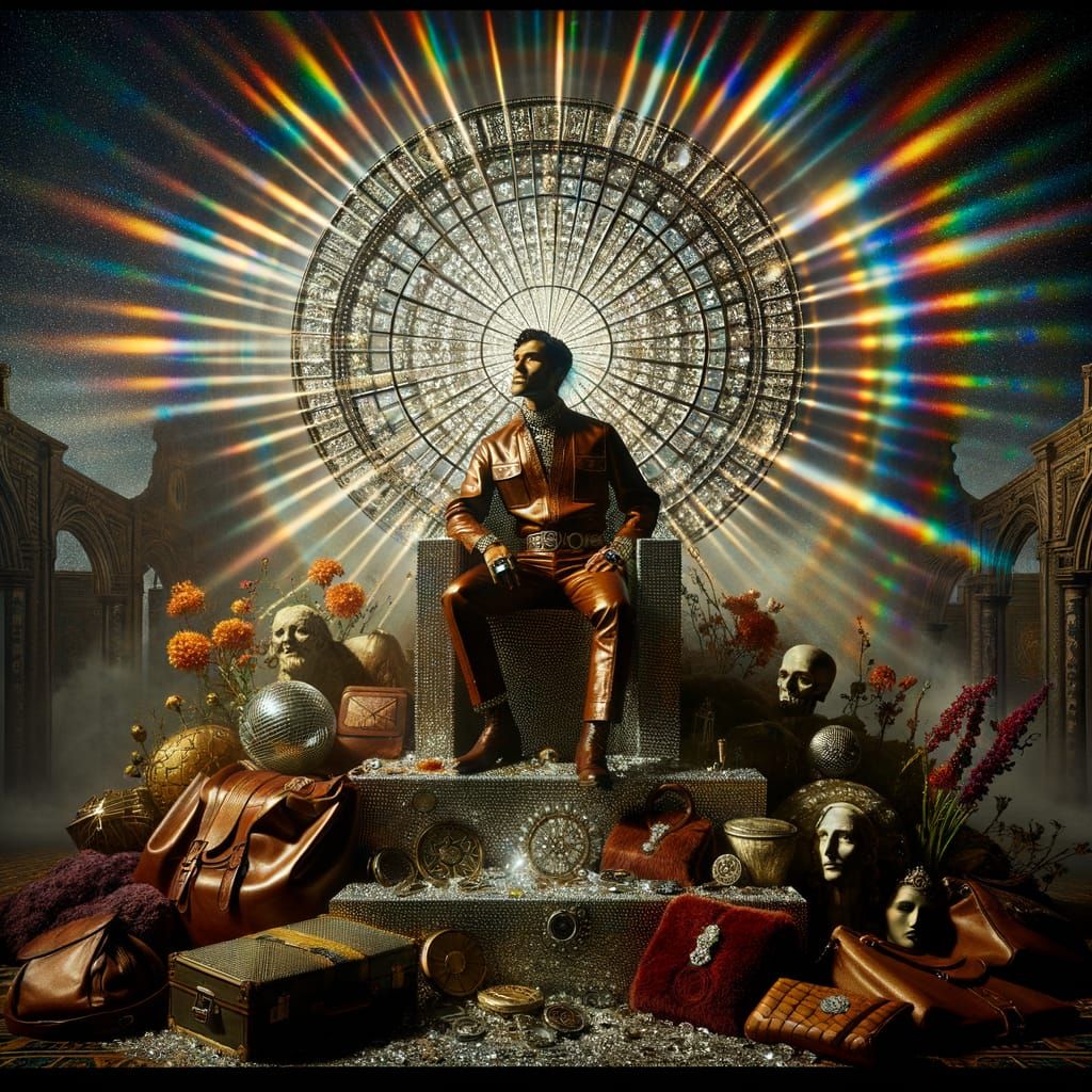 Thief Queen on Handbag Throne in Pre-Raphaelite Light