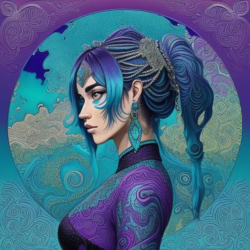 Majestic Woman and Elephant Fractal Sunset Art